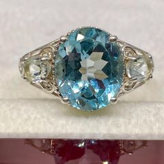Silver ring with Blue Topaz and Aquamarine