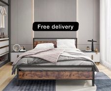 King Size Bed Frame with Wood Headboard,Heavy Duty Metal Platform
