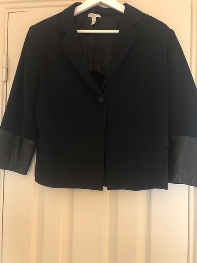 Black 3/4 sleeve jacket with leather cuff detail