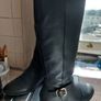 ALDO Black Waterproof Leather Knee-High Riding Boots with Ankle Buckle Image 5