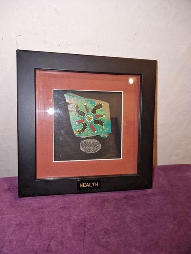 Hand painted Aboriginal Symbol of Health on slate framed