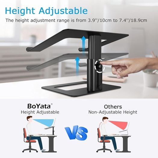 BoYata Laptop Stand, Height Adjustable Ventilated Laptop Holder, Ergonomic Notebook Stand, Laptop Riser Compatible with 10-17'' Laptops Black