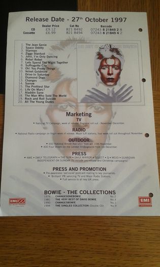 David Bowie: Sales Presenter for Best Of David Bowie 1969/1974
