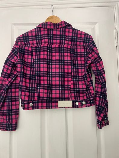 Topshop MOTO Pink Tartan Check Cropped Jacket - UK 10