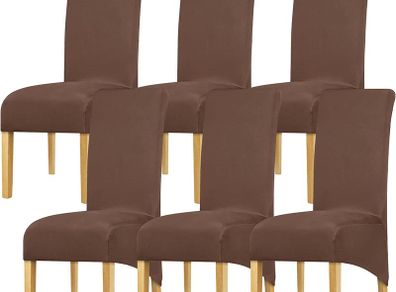 Chair Covers XL Size High Back Chair Slipcover Stretch Spandex Thin Fabric Chair Protector for Dining Room Kitchen Banquet Office Home Decor Dark Coffee 6 pieces