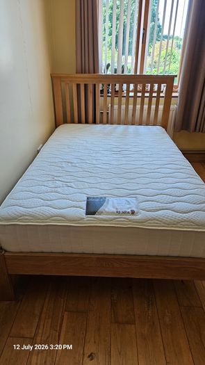 Solid oak small double bed with matres