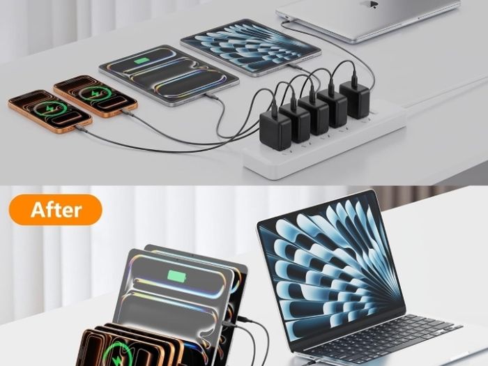 320W GaN Charging Station for Multiple Devices, 10 Cables, Black  10-Port USB-C Charger with Dual 65W PD Laptop Charging, 5 USB-C & 5 USB-A, Desk Organizer for MacBook, iPhone, iPad & Tablets