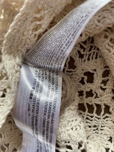 womens top blouse short sleeve crocheted Mango ecru size S brand new