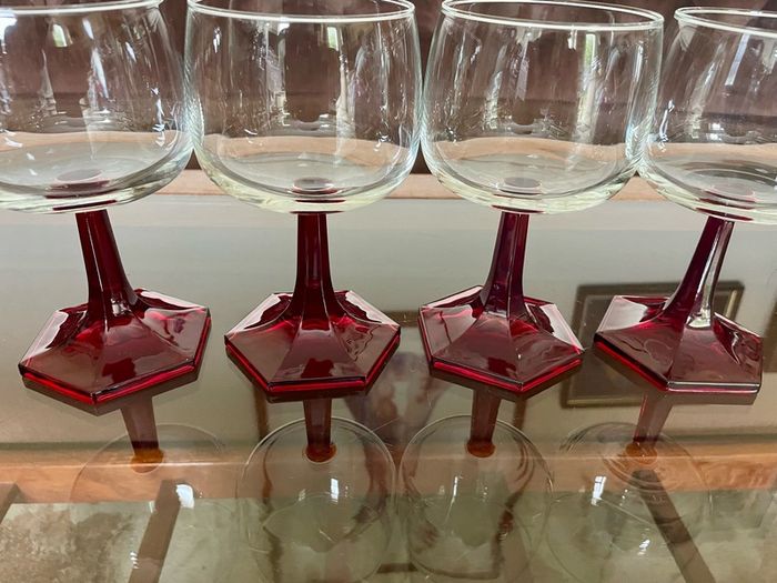 Vintage Luminarc Ruby Red Wine Glass Hexagonal Base Made in France