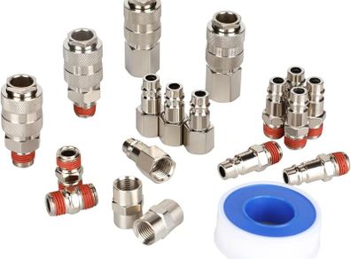19pcs 1/4" BSP Euro Air Fitting Air Line Connectors Metal Quick Connectors Air Coupler and Plug Set