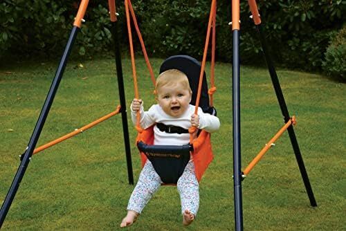 Folding Baby Swing Set | Age 6-36 Months | Outdoor Garden or Home Play Equipment Children | Adjustable Kids Playground | Toddler Toy Chair High Back, Blue/Orange