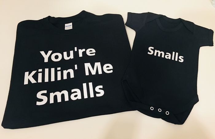 You're Killin' Me Smalls (Adult & Baby/Toddler Set) t-shirt and baby suit BLACK