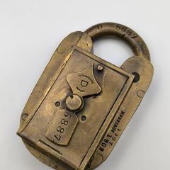1909 Customs & Excise antique solid brass Paper-Seal Padlock (Tucker & Reeves / Hobbs & Co.)