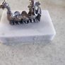 Handstopt Tpb Tinn Norge Pewter Viking Ship On Marble Plinth. Image 6