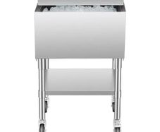 Commercial Ice Bin, 61.6 L Rolling Ice Chest on Wheels, 24 x 19.1 x 36.8 in Stainless Steel Cooler Cart with Sliding Lid, Bottom Storage Tray,