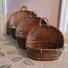 Vintage rattan & bark graduated planters
