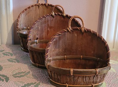 Vintage rattan & bark graduated planters
