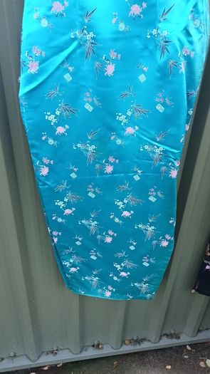 Vintage blue cheongsam, brocade, small, hand taylored, D18 post 6e