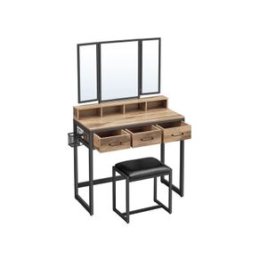 Dressing table with stool Dressing table With 3 Tri-Fold Mirror & 4 Drawer Stool Set, Makeup Vanity Table, Cosmetic Bedroom Dresser Make Up Desk For Bedroom Furniture