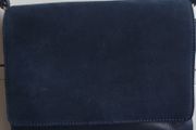 Monsoon Navy 100% Real Leather &amp; Suede Triple-Compartment Crossbody Bag