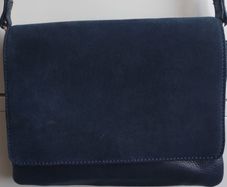 Monsoon Navy 100% Real Leather & Suede Triple-Compartment Crossbody Bag