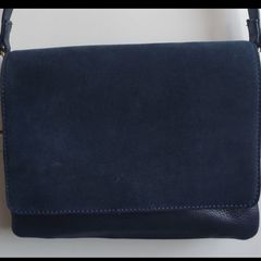 Monsoon Navy 100% Real Leather & Suede Triple-Compartment Crossbody Bag