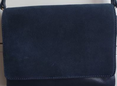 Monsoon Navy 100% Real Leather & Suede Triple-Compartment Crossbody Bag