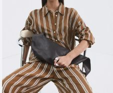 Fab Mango (Zara Group) Brown and White Striped Co Ord Shirt XL and Trousers L