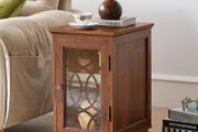 Wooden End Table with Glass Door Storage, 14 Farmhouse Side Table with Adjustable Shelf Solid Wood Gourd Legs, Sofa Side End Tables Cabinet for Living Room, Office