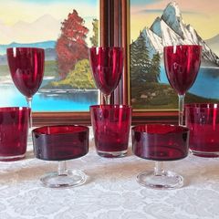 Antique 10 Piece Ruby Red Glasses Collection