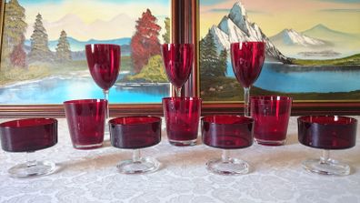 Antique 10 Piece Ruby Red Glasses Collection