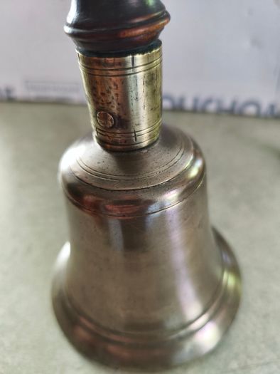 Antique Brass School Bell With Wood Handle