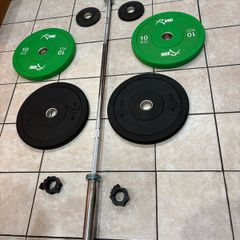 High End Pro Ladies Olympic Barbell + Olympic Bumper Plates! Bar New Was 170 Euro Alone!!