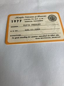 Elvis Memorabilia - Memphis Federation of Musicians Membership Card
