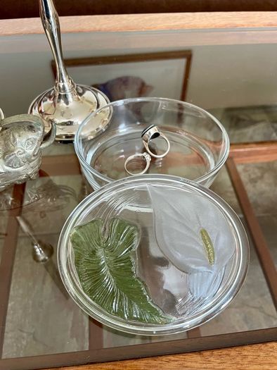 Vintage Calla Lily Oval Glass Lidded Dish Keepsake Box France