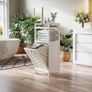 Bamboo Tilt Out Hamper, Bathroom Laundry Cabinet with Hidden Foldable Basket, Freestanding Clothes Storage Organizer with Storage Shelf, White Image 2