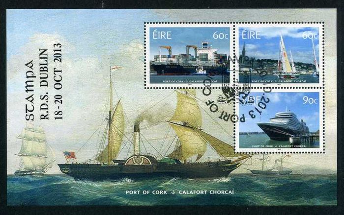 2013 Ireland Stampa Public Souvenir Port of Cork Commemorative Stamps Miniature Sheet Overprinted for Stampa with show cancel of 20/10/13