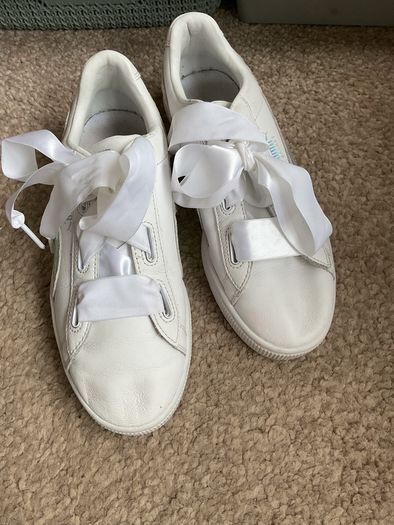 trainers white leather puma ribbon trainers size 5 1/2