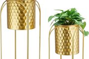 Set of 2 Indoor Outdoor Decorative Planters with Stand for Plants 65.5 &amp; 45.5cm Tall Morden Flower Pot Stand for Dining Room Kitchen Office Garden Patio Wedding (Golden Honeycomb Stamping)