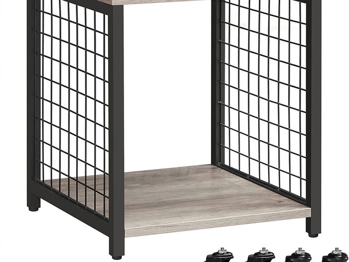 Bedside Table with Wheels Steel Frame Shelves 40 x 40 x 50 cm for Living Room Bedroom Industrial Design Greige-Black