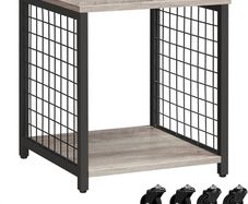 Bedside Table with Wheels Steel Frame Shelves 40 x 40 x 50 cm for Living Room Bedroom Industrial Design Greige-Black