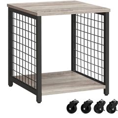 Bedside Table with Wheels Steel Frame Shelves 40 x 40 x 50 cm for Living Room Bedroom Industrial Design Greige-Black