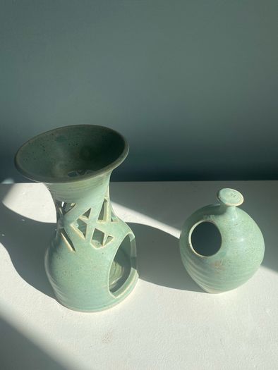 Two pieces of pottery signed Dermot  Rooney