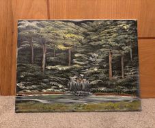 Original Painting on Canvas Depicting a Forest and Waterfall
