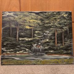 Original Painting on Canvas Depicting a Forest and Waterfall