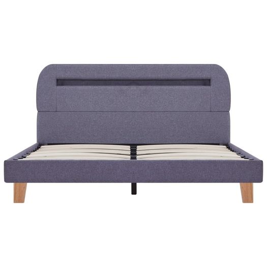 Bed Frame with LED Light Grey Fabric 135x190 cm