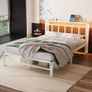 Double Bed Frame with Storage Headboard,4ft6 Bed Frame Double Bed Base with Charging Station and LED Lights,Metal Platform Double Bed 135x190,Mattress Base No Box Spring Needed,No Noise,White Image 3