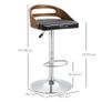 Set of 2 Contemporary Design Bar Stools Adjustable Seat Height 360 Swivel PU Synthetic Upholstery Black Slatted Wood-Effect Backrest Image 3