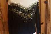Black and White Ladies Gold Sequin Jumper Uk 14 includes Postage