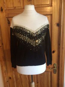 Black and White Ladies Gold Sequin Jumper Uk 14 includes Postage